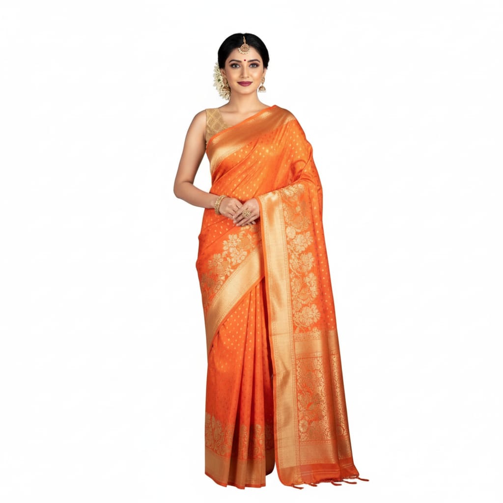 Silakaari Mehtab Ethnic Woven Designer Banarasi Orange-Gold Silk Saree