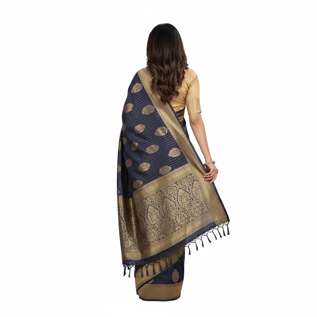 Silakaari Mohak Zari Dark Blue-Gold Fancy Banarasi Saree