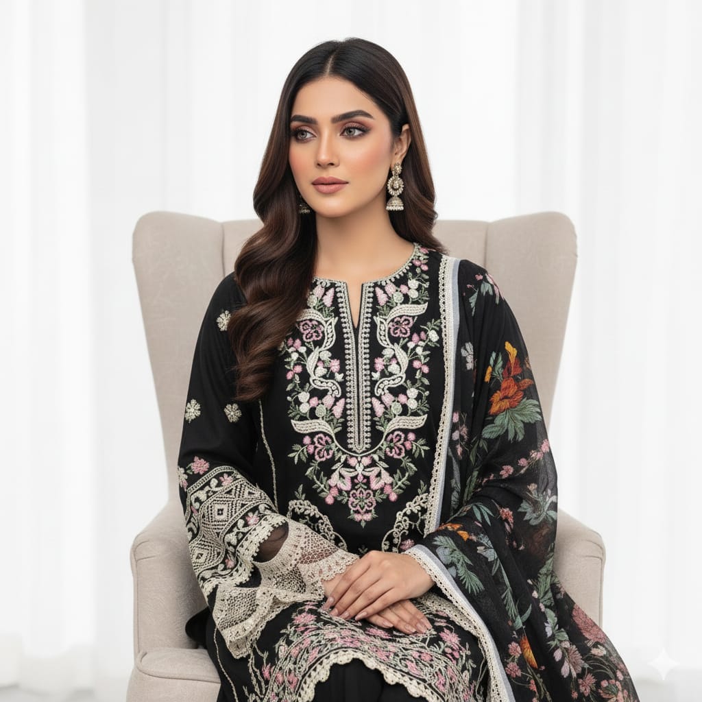 Silakaari Aarzoo Pure Lawn Heavy Embroidery Panel Cut Work Unstitched Suits