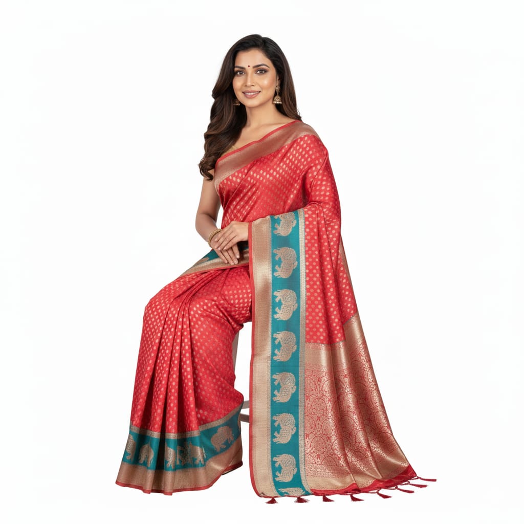 Silakaari Saba Green-Pink Heavy Zardosi Hand Work Bridal Saree