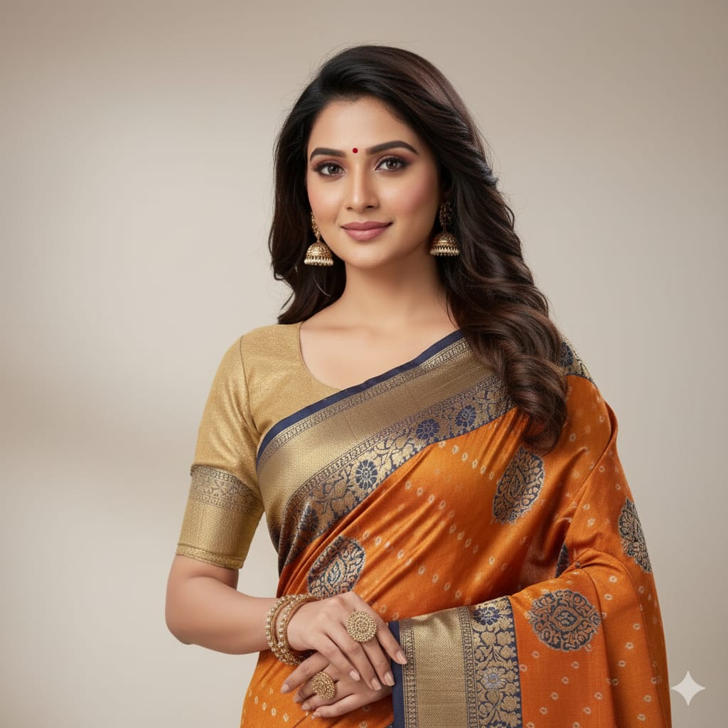 Silakaari Mustard-Blue Zari Banarasi Tilfi Handloom Saree