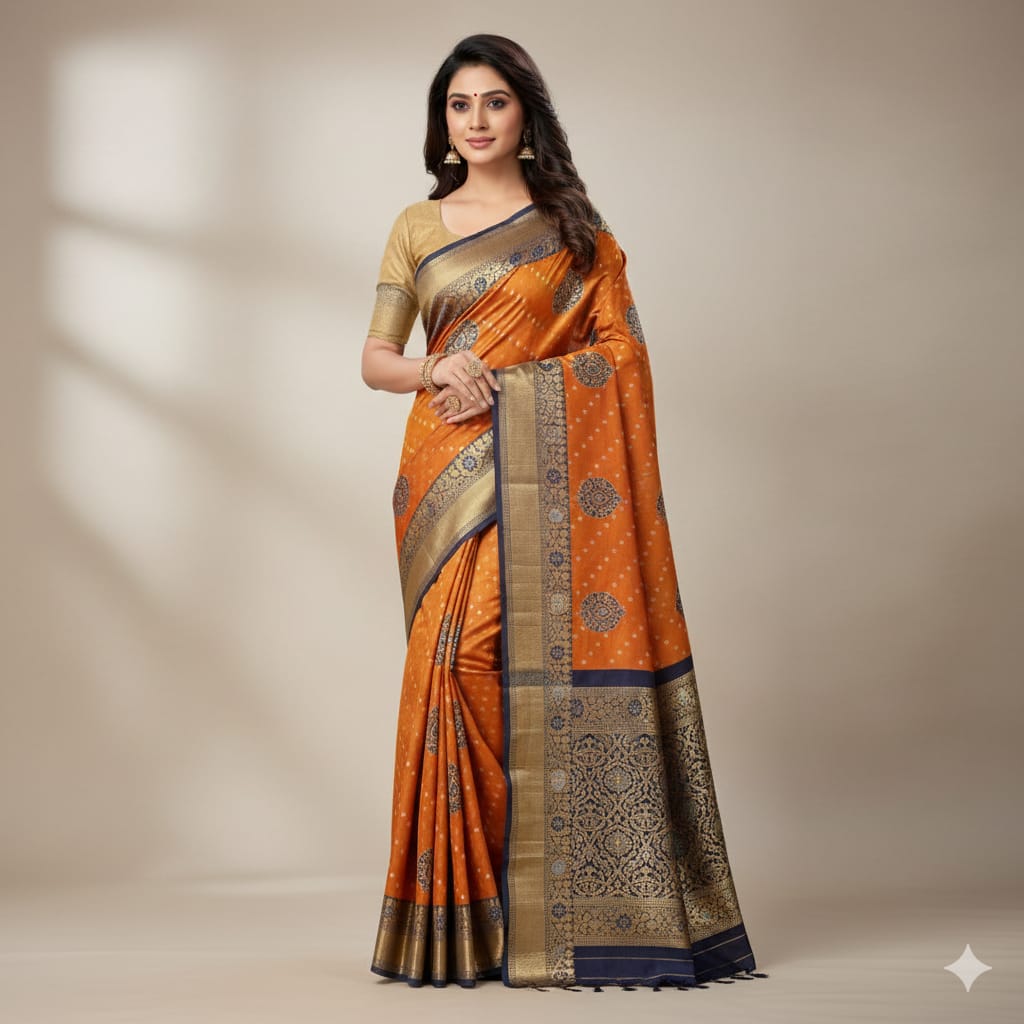 Silakaari Mustard-Blue Zari Banarasi Tilfi Handloom Saree