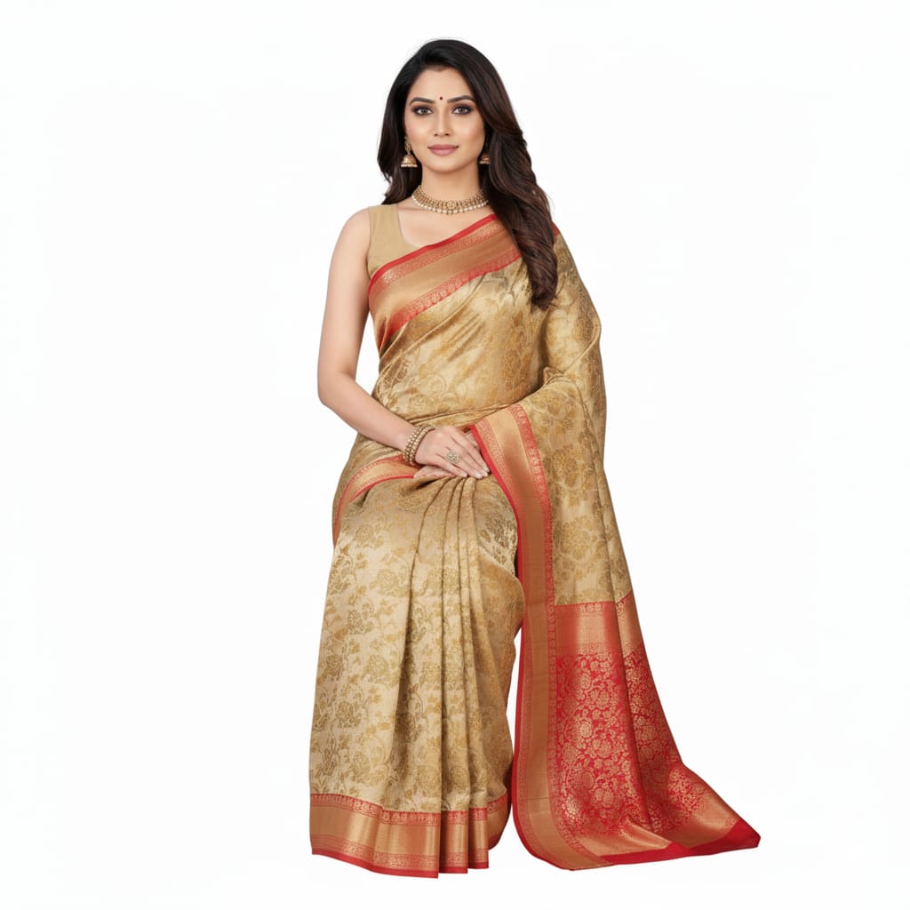 Silakaari Cherry Red Zari Woven Pure Banarasi Silk Saree