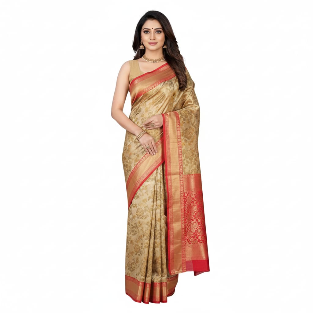 Silakaari Cherry Red Zari Woven Pure Banarasi Silk Saree