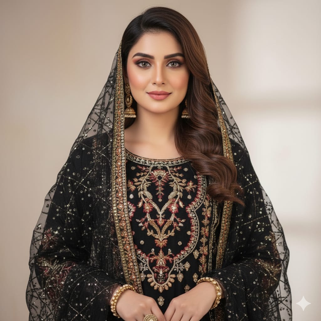 Silakaari Nimat Black-Multi Heavy Sequin Kundan Work Fancy Ready-Made Dress