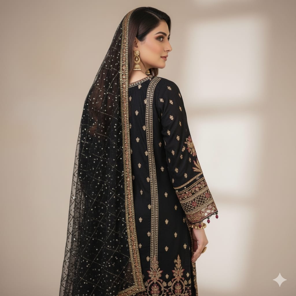 Silakaari Nimat Black-Multi Heavy Sequin Kundan Work Fancy Ready-Made Dress