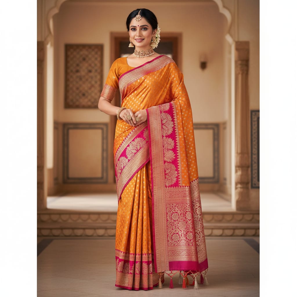 Silakaari Nazakat Sun Yellow Zardosi Hand Work Pure Silk Bridal Saree