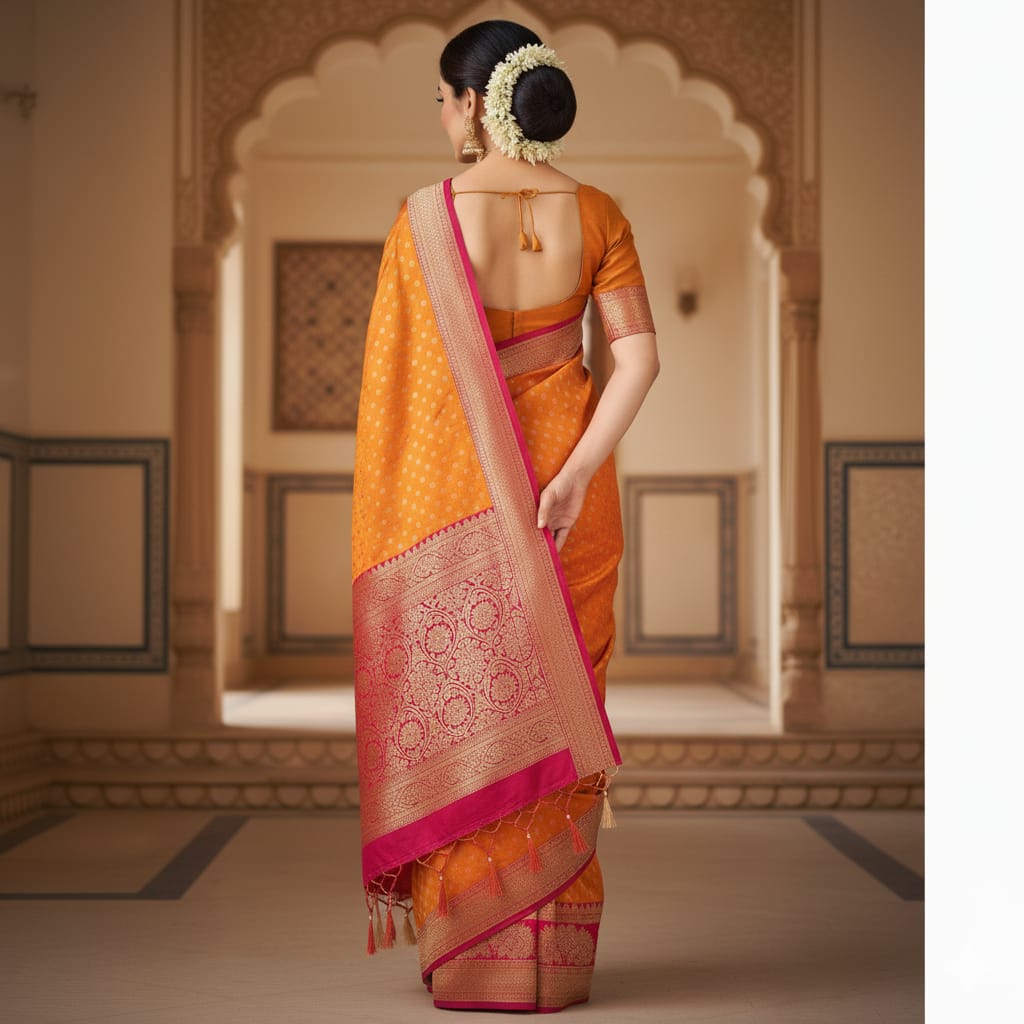 Silakaari Nazakat Sun Yellow Zardosi Hand Work Pure Silk Bridal Saree