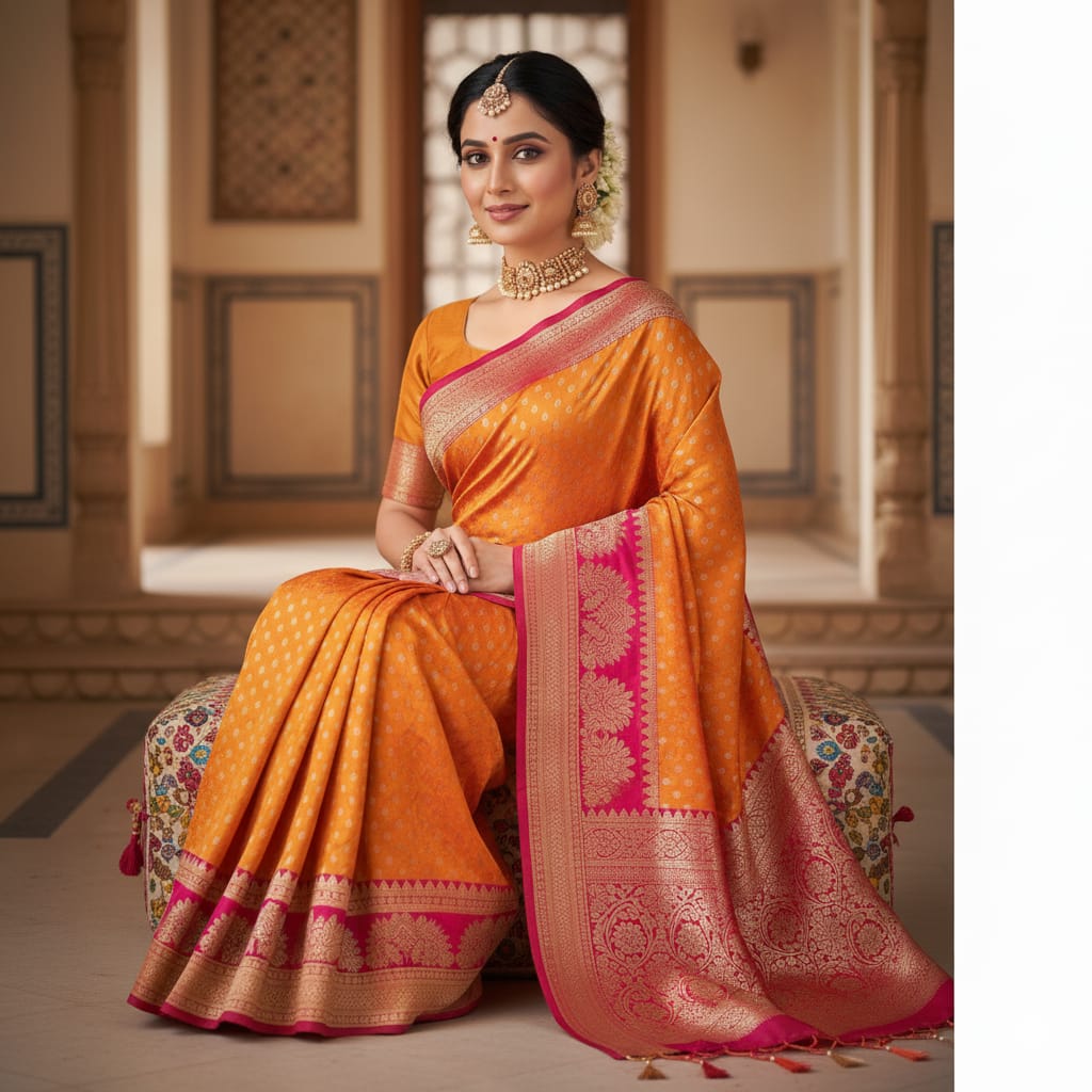 Silakaari Nazakat Sun Yellow Zardosi Hand Work Pure Silk Bridal Saree