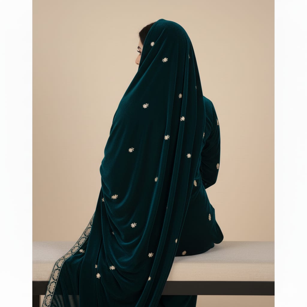 Silakaari Dilkash Dark Green Gold Sequin Patch Zardosi Pure Velvet Bridal Kurti pant set