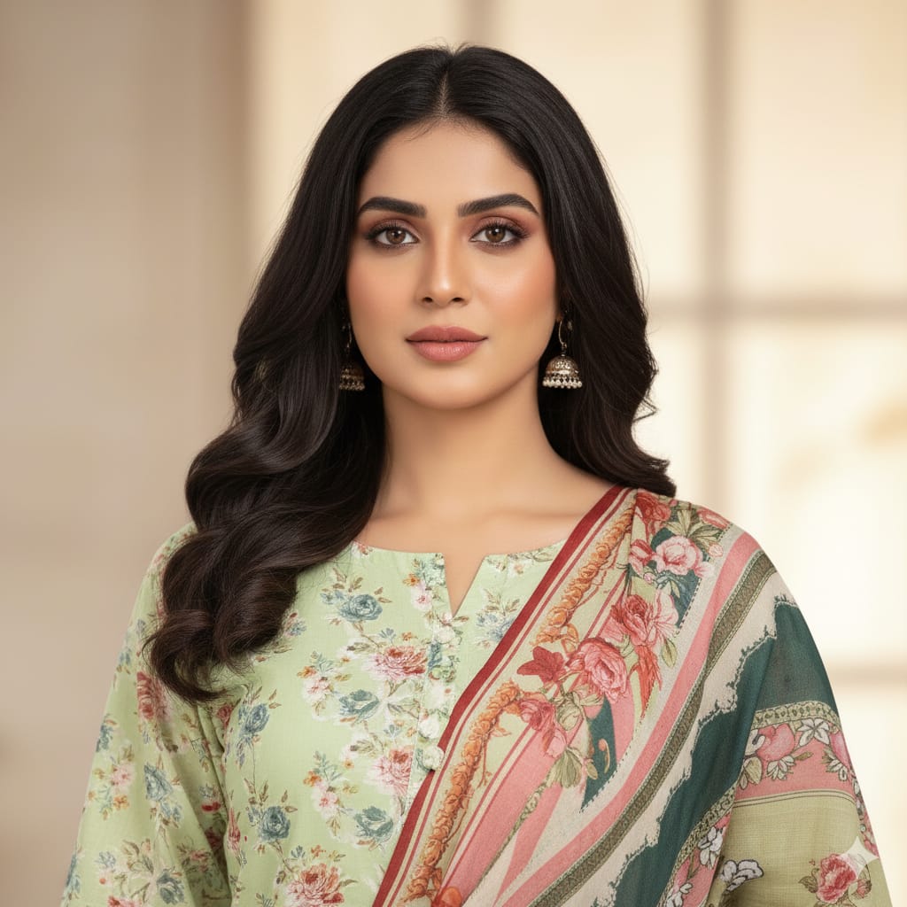 Silakaari Nawazish Pista Green Pure Lawn Chikan Cut Work Fancy Unstitched Suits