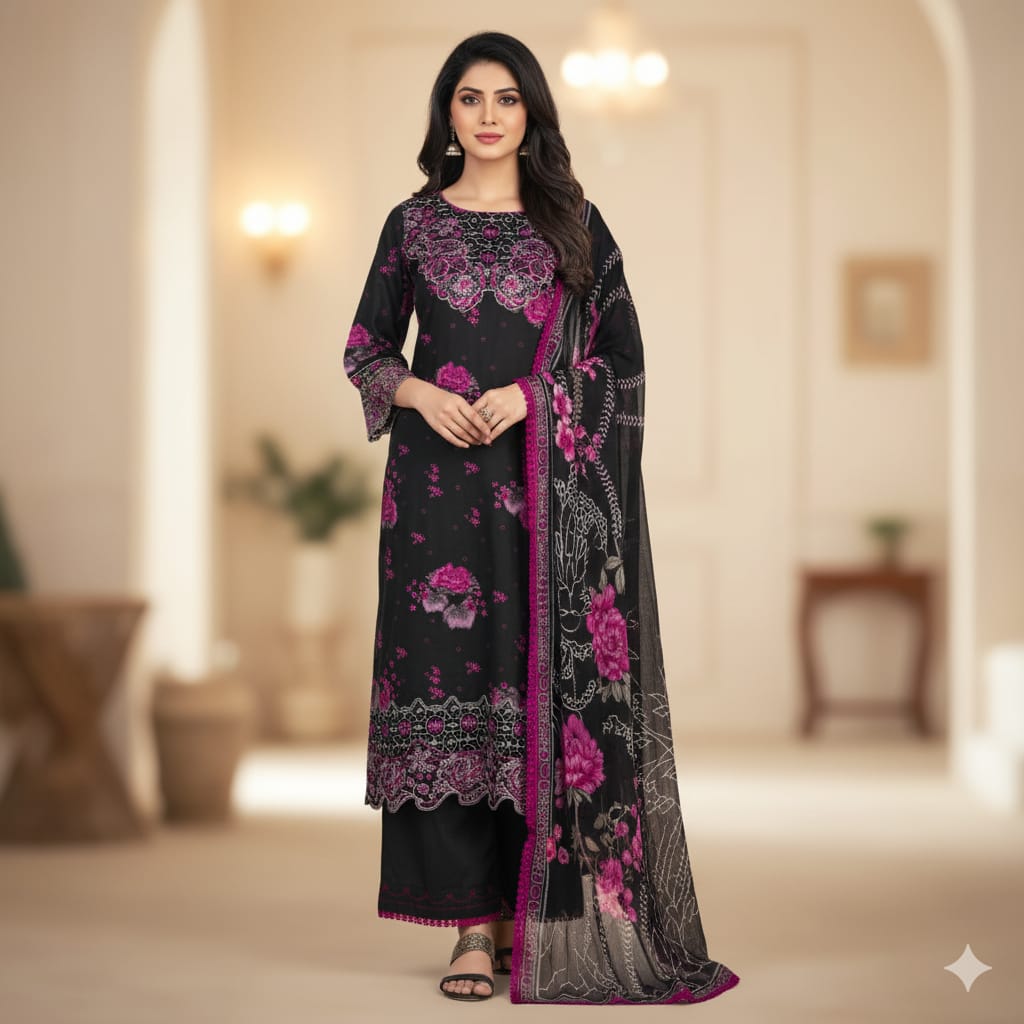 Silakaari Mahenoor Black-Pink Heavy Organza Patch Lacy PartyWear Ready-Made Dress