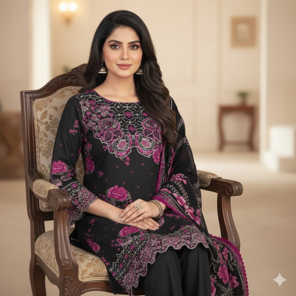 Silakaari Mahenoor Black-Pink Heavy Organza Patch Lacy PartyWear Ready-Made Dress