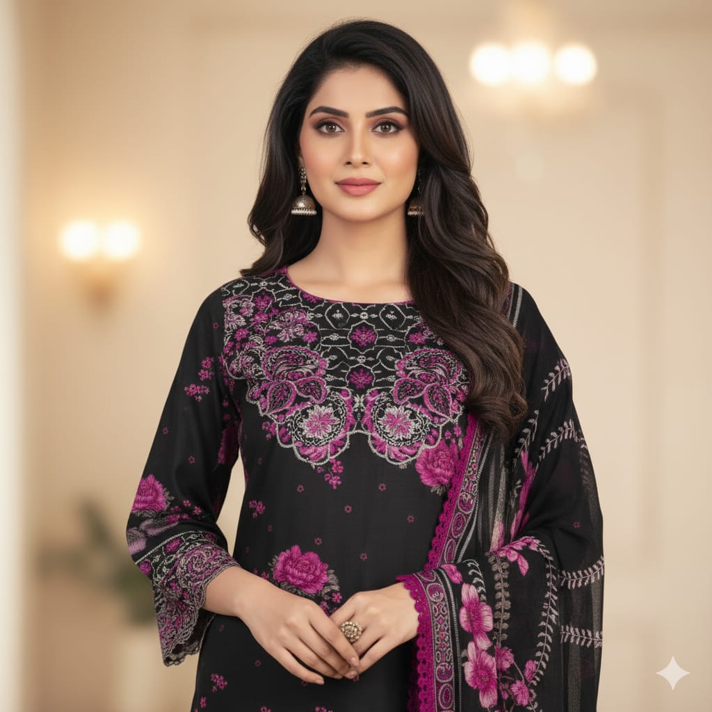 Silakaari Mahenoor Black-Pink Heavy Organza Patch Lacy PartyWear Ready-Made Dress