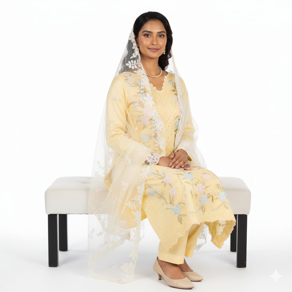 Silakaari Noorani Pure Lawn Beige Heavy Embroidery Organza Patch Work Unstitched Suits