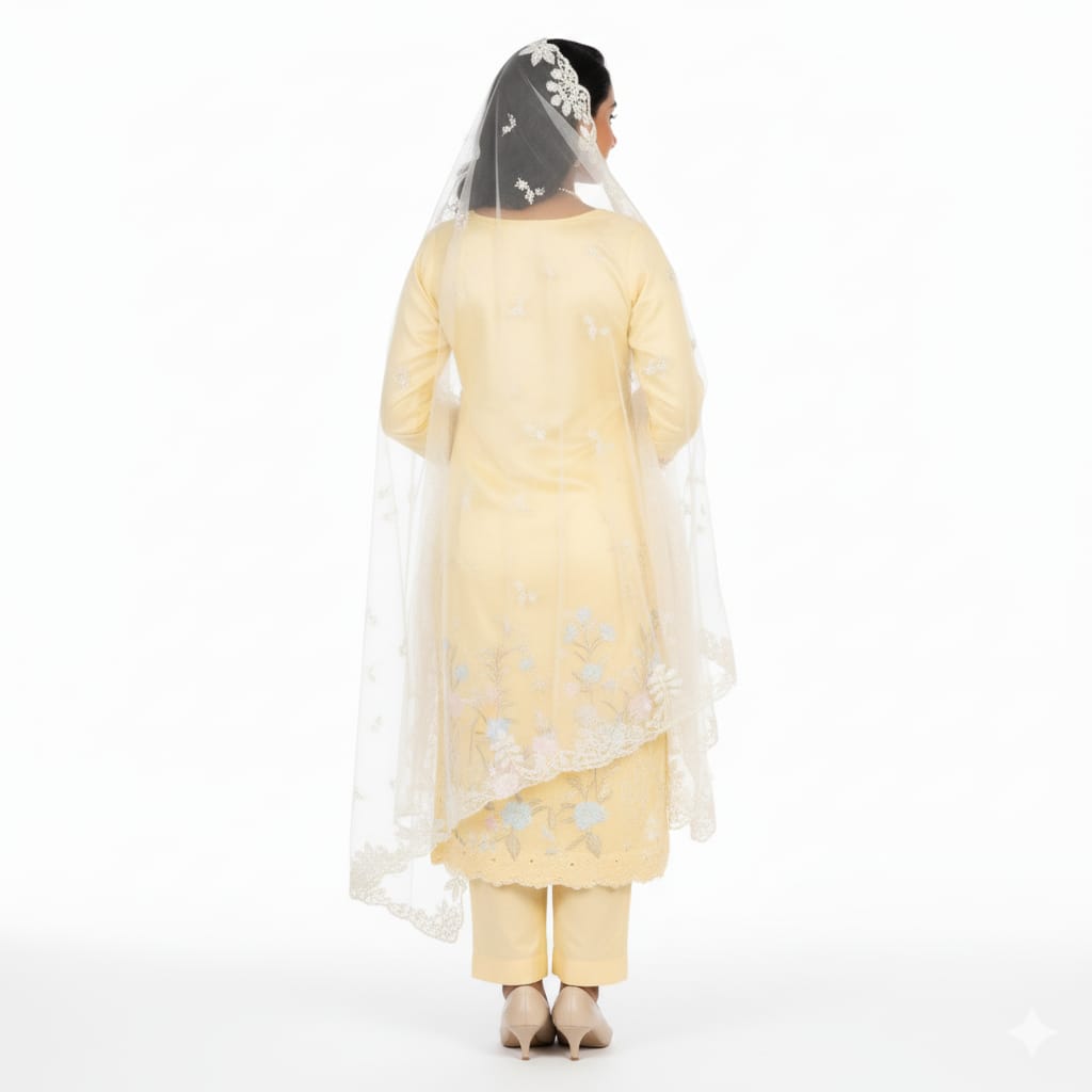 Silakaari Noorani Pure Lawn Beige Heavy Embroidery Organza Patch Work Unstitched  Suits