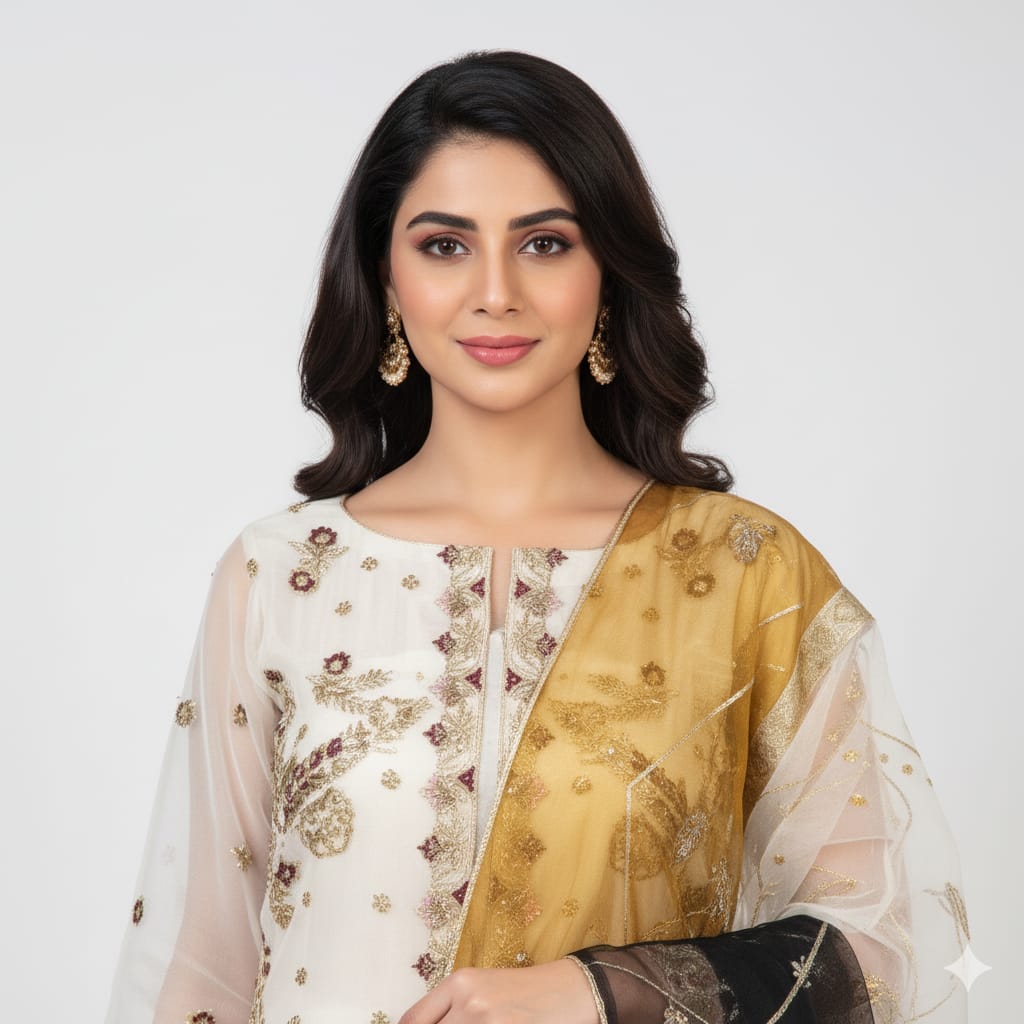 Silakaari Ronak Pure Organza Cream-Maroon Golden Zari Sequin Unstitched Suits