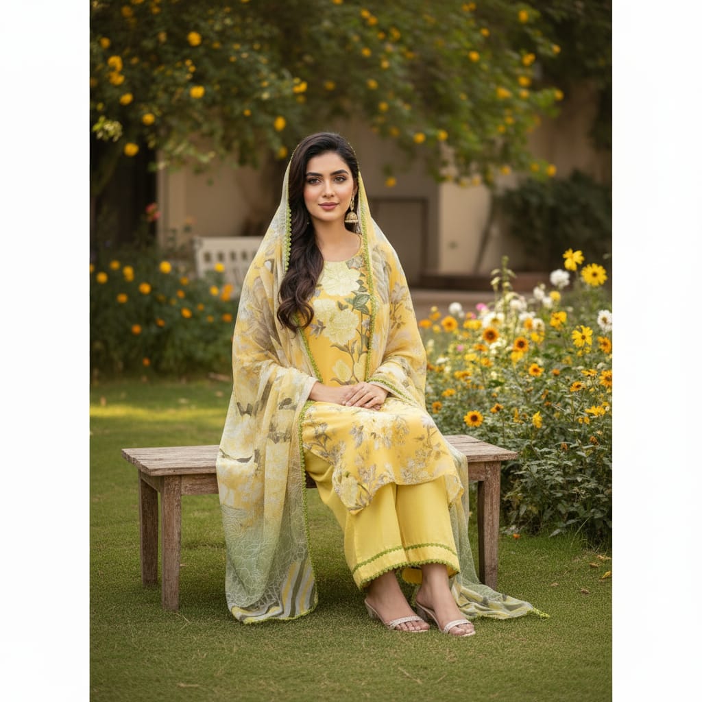 Silakaari Jadeed Pure Lawn PartyWear Organza Heavy Embroidery Ready-Made Dress