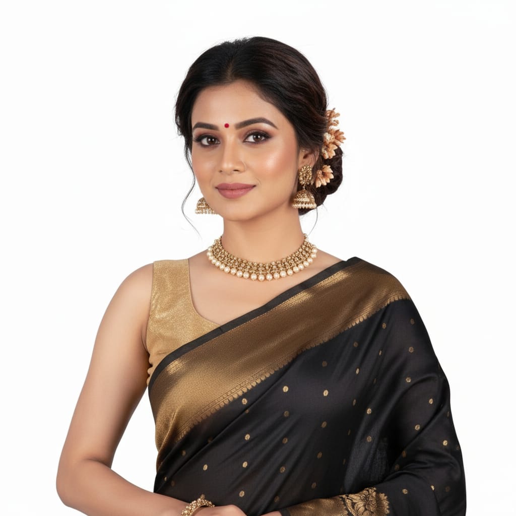 Silakaari Divine Black Soft Jacquard Banarasi Saree