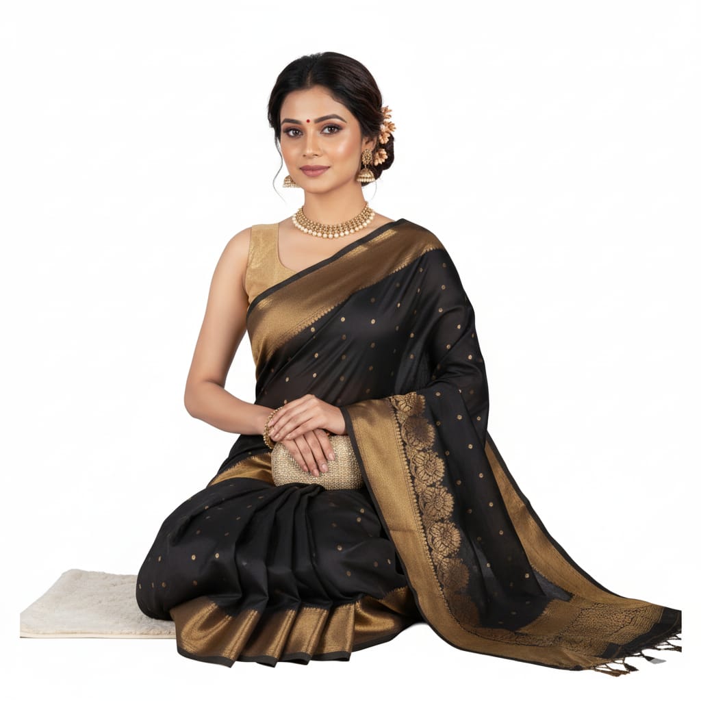 Silakaari Divine Black Soft Jacquard Banarasi Saree