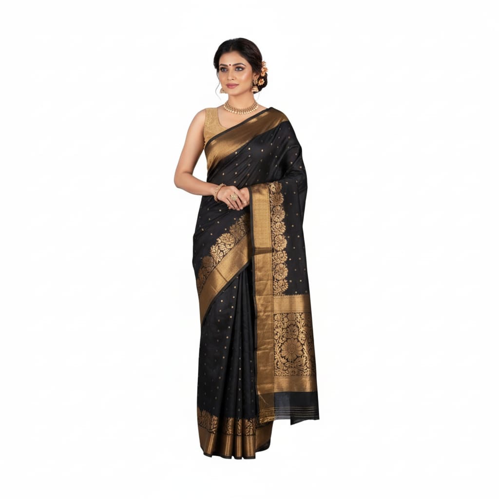 Silakaari Divine Black Soft Jacquard Banarasi Saree