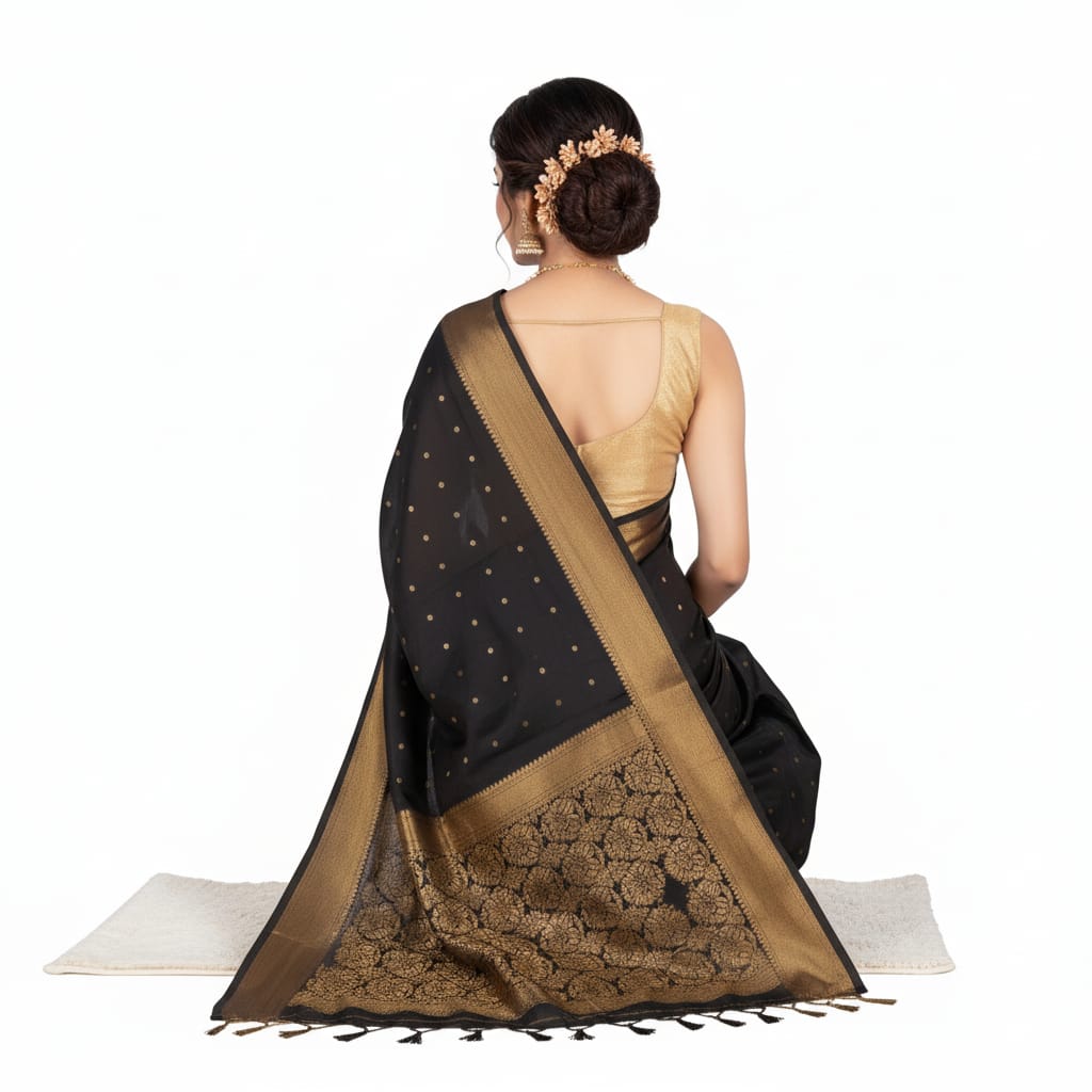 Silakaari Divine Black Soft Jacquard Banarasi Saree