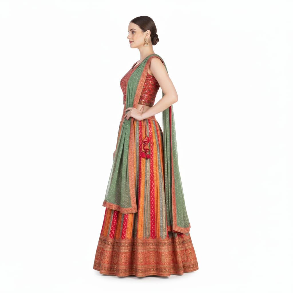 Silakaari Fancy Jaipuri Bandhani Silk Party Wear Lehenga Sharara set