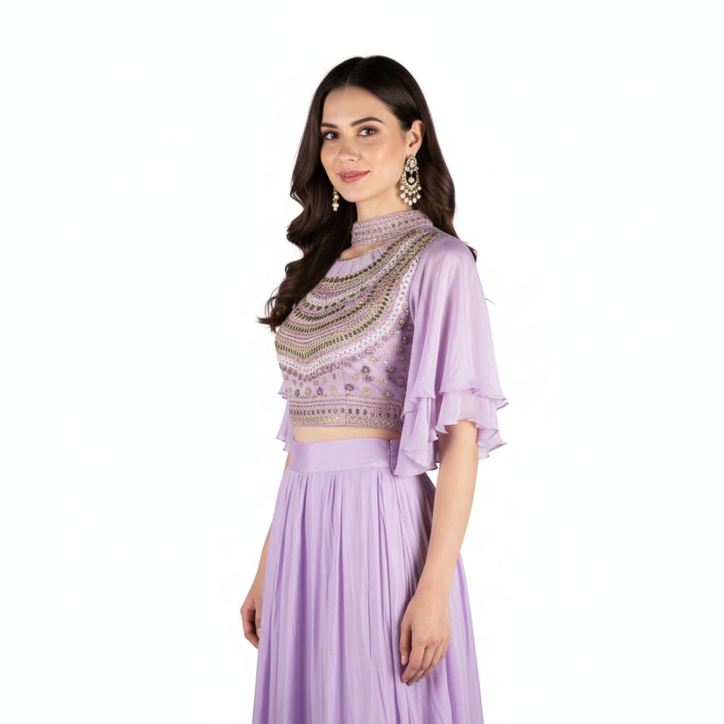 Silakaari Light Purle Fancy Pure Pearl Work Heavy Chiffon Lehenga Sharara set