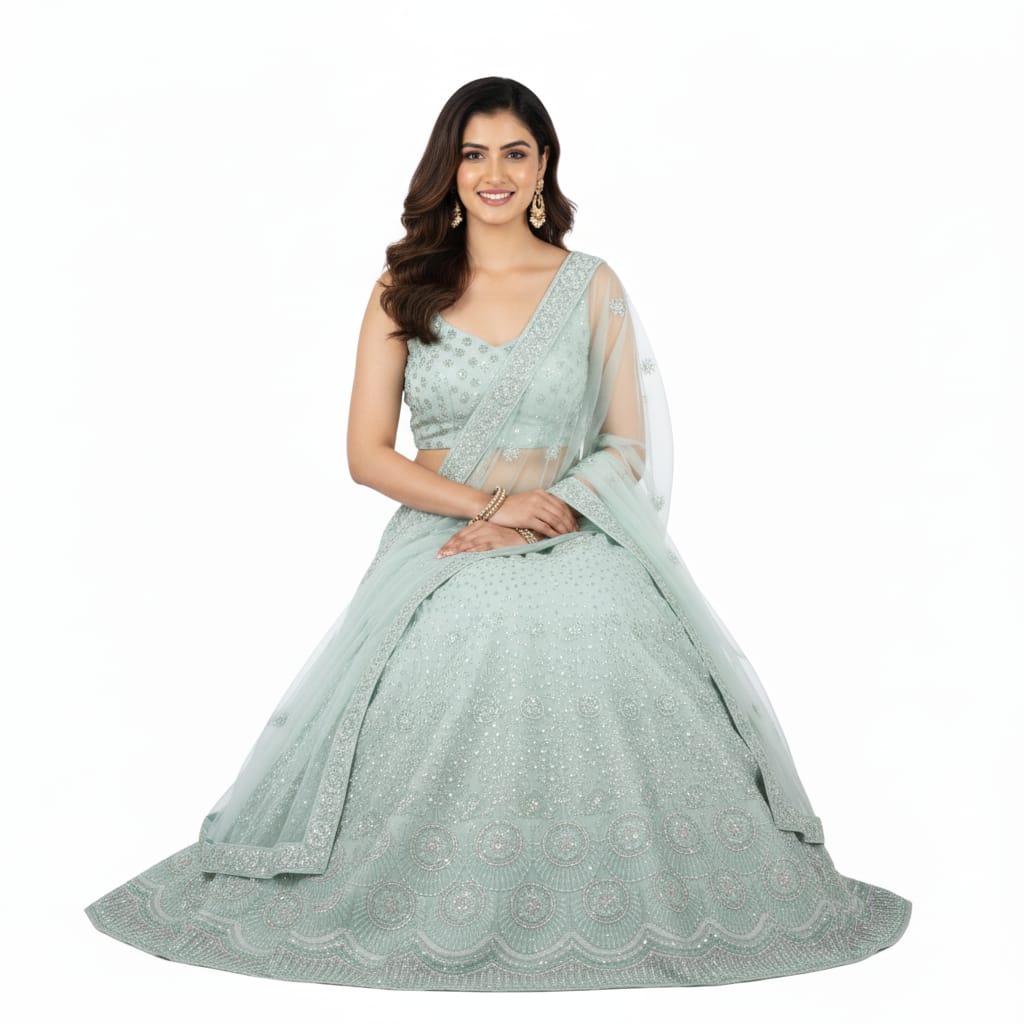 Silakaari Naaz Light Blue Sequin Dimond Fancy Evening Unstitched Lehenga Sharara Set
