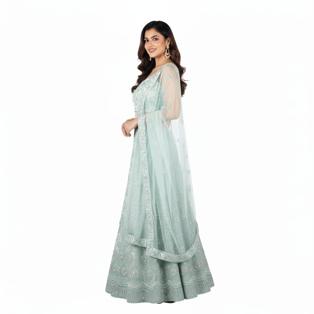 Silakaari Naaz Light Blue Sequin Dimond Fancy Evening Unstitched Lehenga Sharara Set
