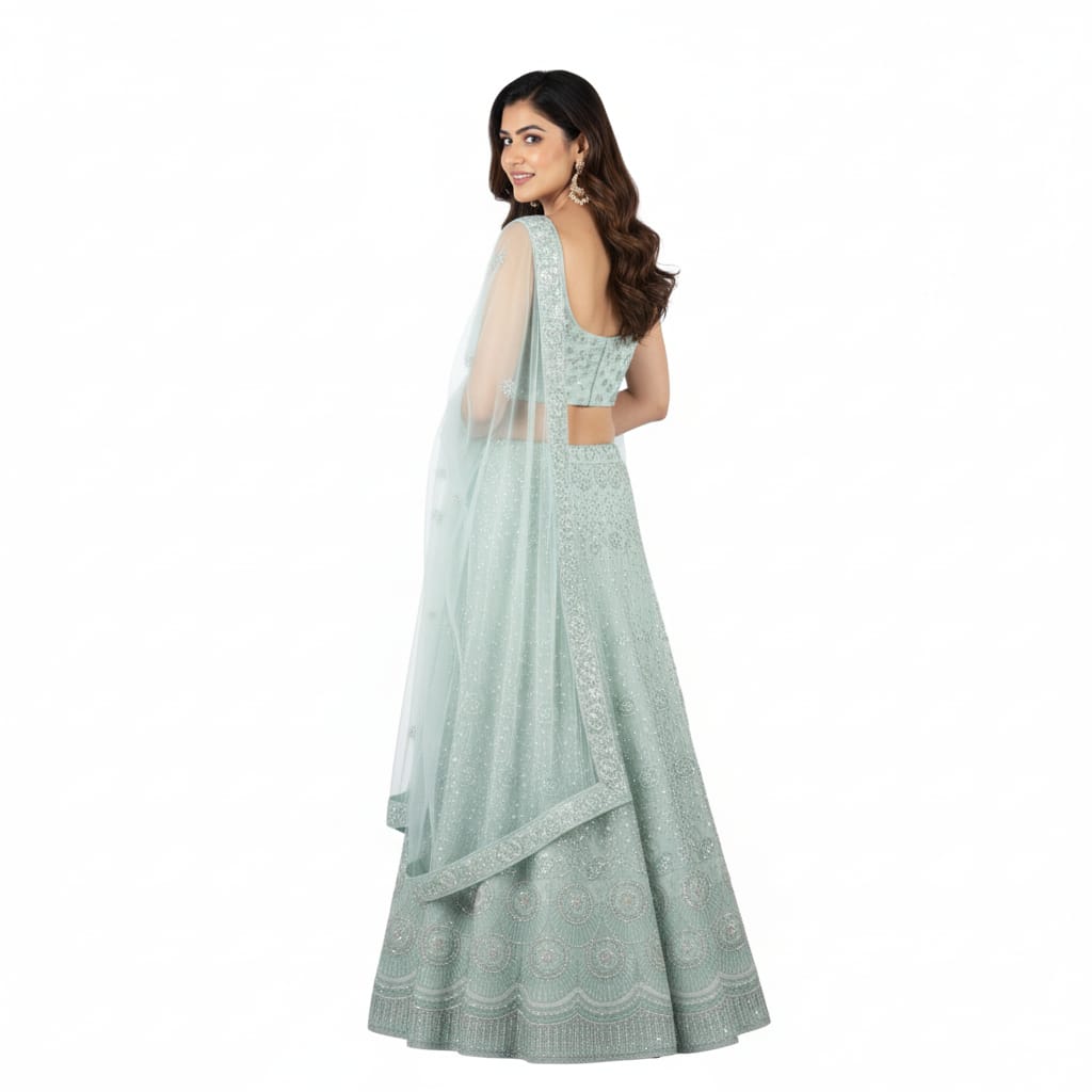 Silakaari Naaz Light Blue Sequin Dimond Fancy Evening Unstitched Lehenga Sharara Set