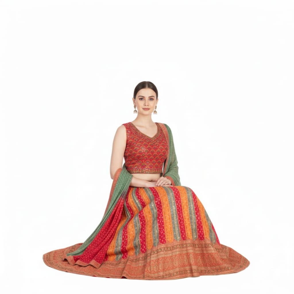 Silakaari Fancy Jaipuri Bandhani Silk Party Wear Lehenga Sharara set