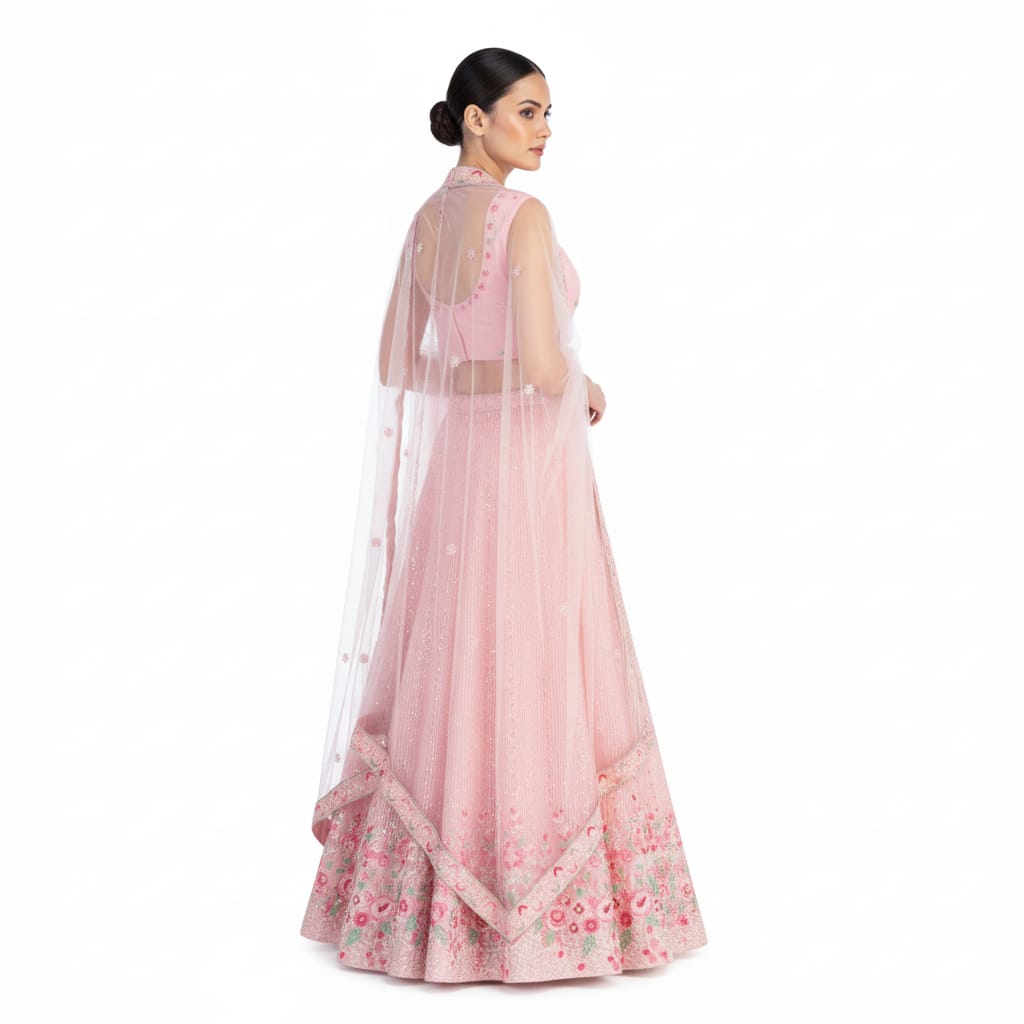 Silakaari Pink Pure Sequin Fancy Heavy Embroidery Unstitched Lehenga Sharara Set