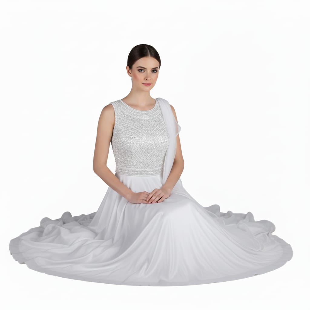 Silakaari Haya Steel Grey Organza Sequin Pearl Party wear Sharara set with Dupatta