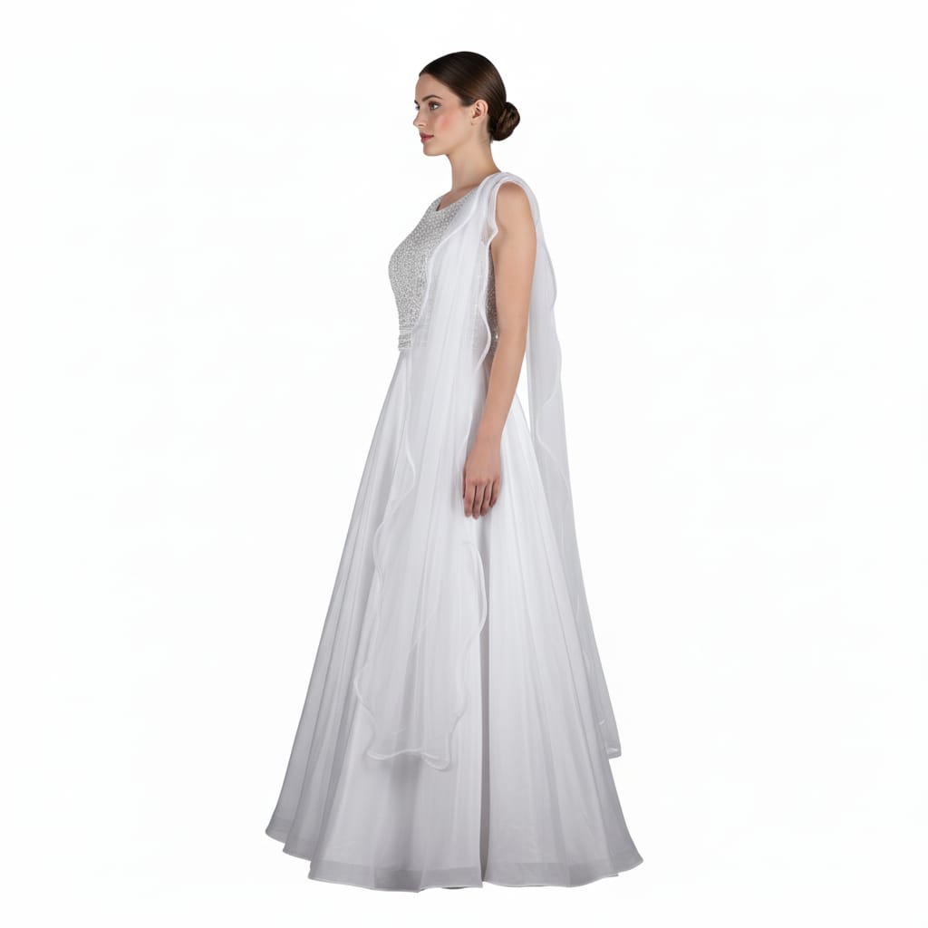 Silakaari Haya Steel Grey Organza Sequin Pearl Party wear Sharara set with Dupatta