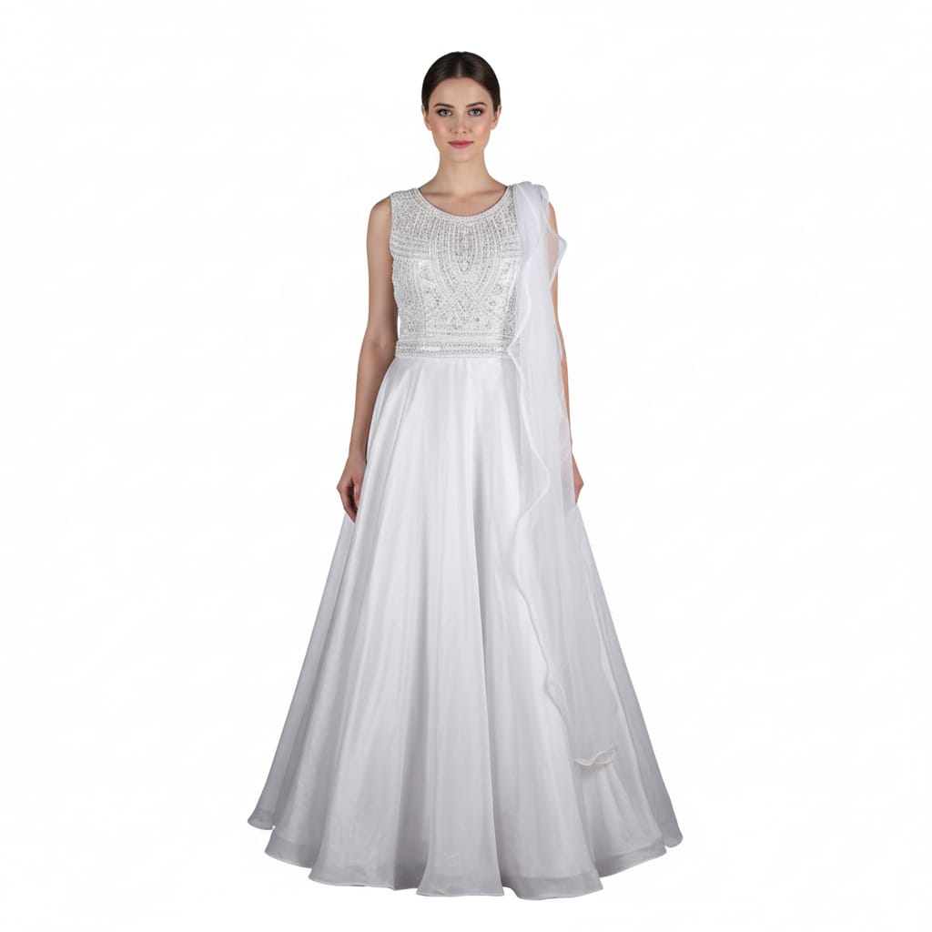 Silakaari Haya Steel Grey Organza Sequin Pearl Party wear Sharara set with Dupatta