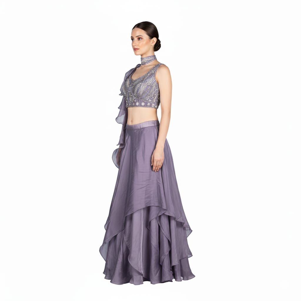 Silakaari Pearl Dimond Feminine Organza Lalick Dimond Lehenga Sharara Set