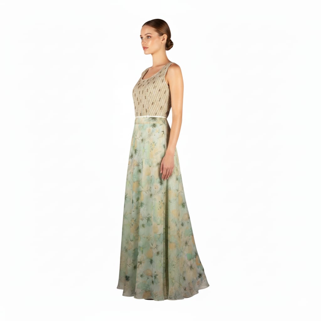 Silakaari Light Green Lime Pearl finish Organza Party Wear Lehenga Sharara set