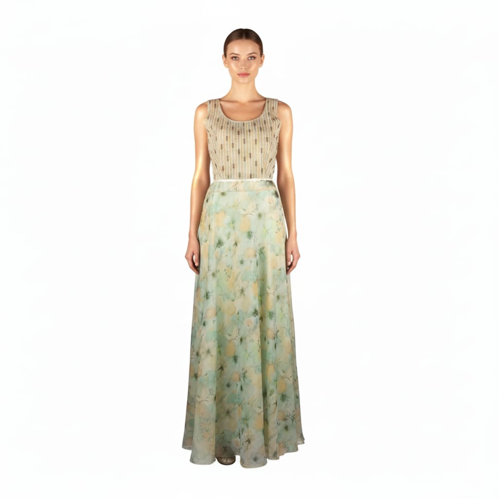 Silakaari Light Green Lime Pearl finish Organza Party Wear Lehenga Sharara set