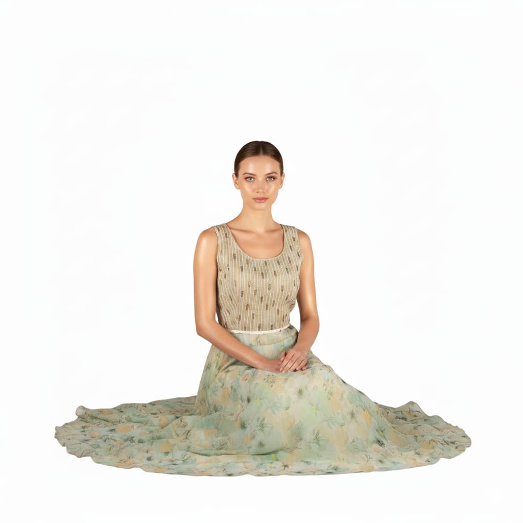 Silakaari Light Green Lime Pearl finish Organza Party Wear Lehenga Sharara set