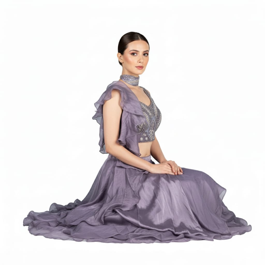 Silakaari Pearl Dimond Feminine Organza Lalick Dimond Lehenga Sharara Set