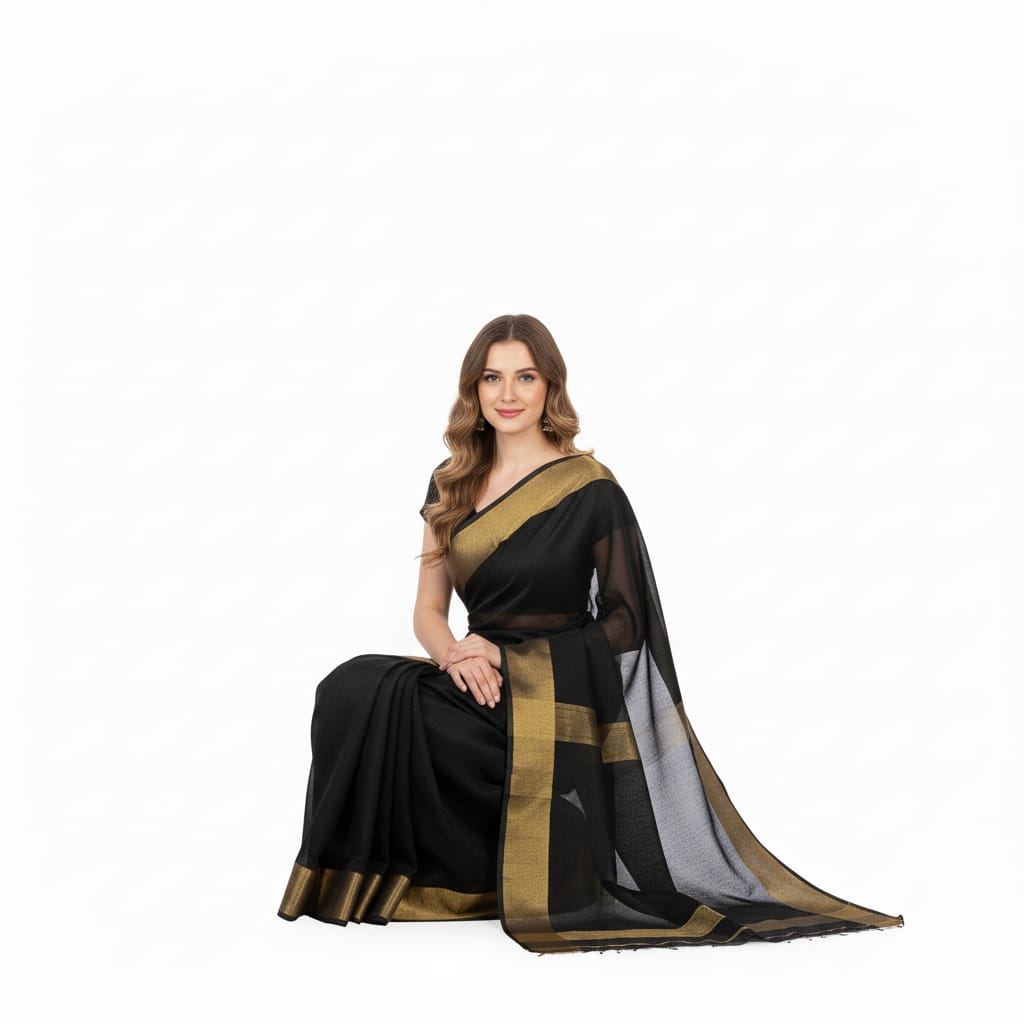 Silakaari Black Beauty Super Delux Pure Chanderi Lucknowi Premium Saree