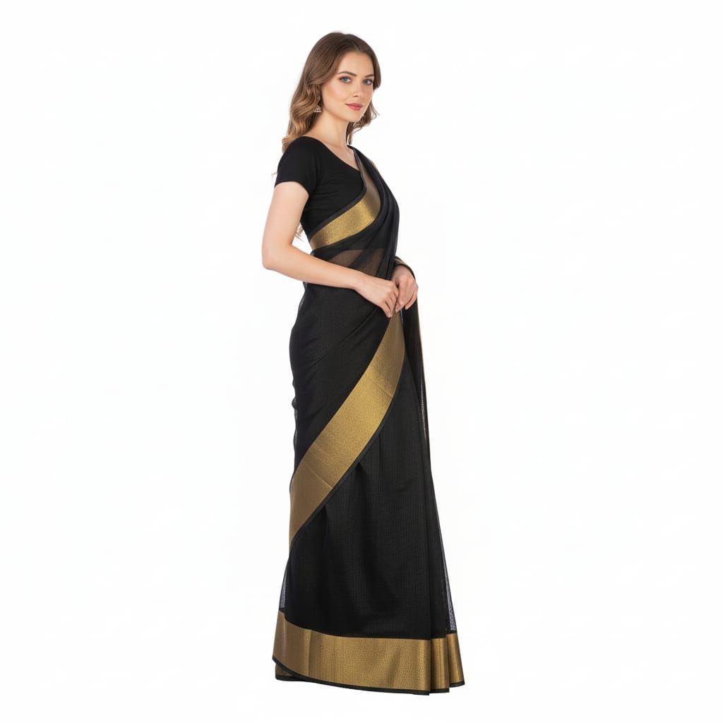 Silakaari Black Beauty Super Delux Pure Chanderi Lucknowi Premium Saree