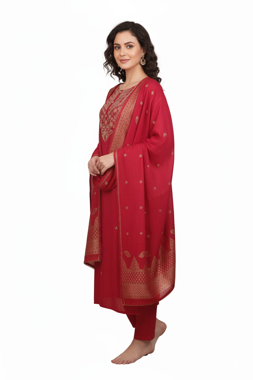 Silakaari Women's Dola Silk Heavy Gota Hand Work Kurti Pant Dupatta Set