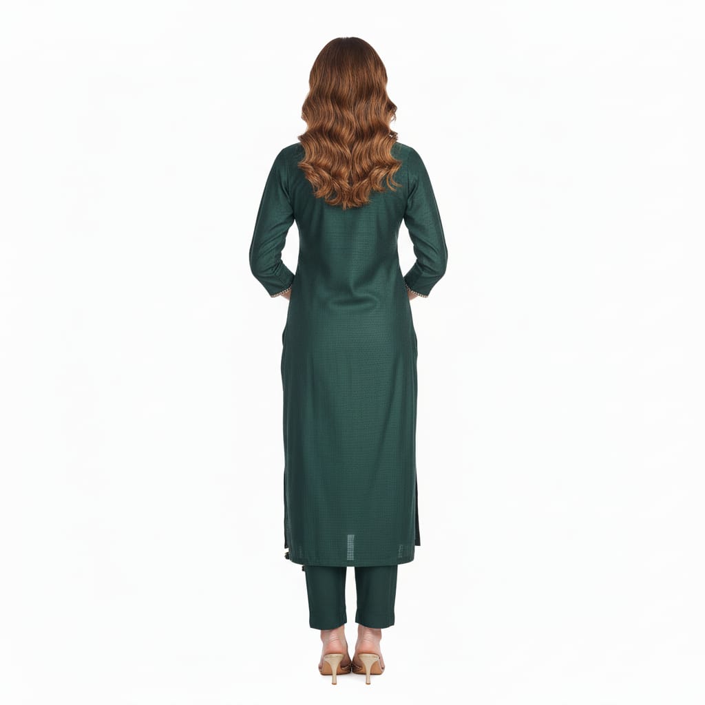 Silakaari Pure Hand-work festive Dark Green Kurti Pant Set