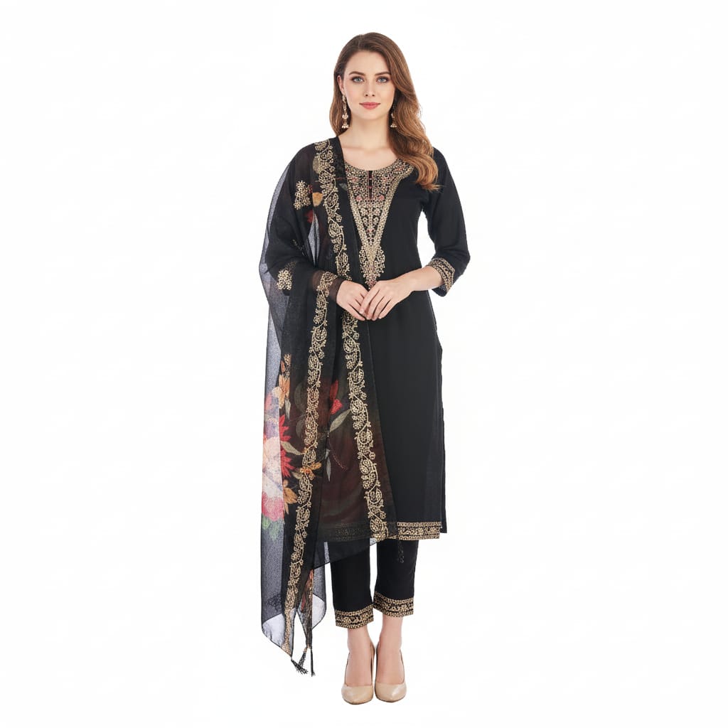 Silakaari Women's Heavy Sequin Work Festive Kurti Pant Dupatta Set