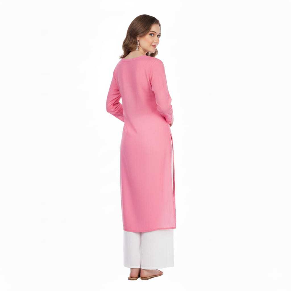 Silakaari Pure Muslin Heavy Self Theard Long Lucknowi Premium Kurti Palazzo Set