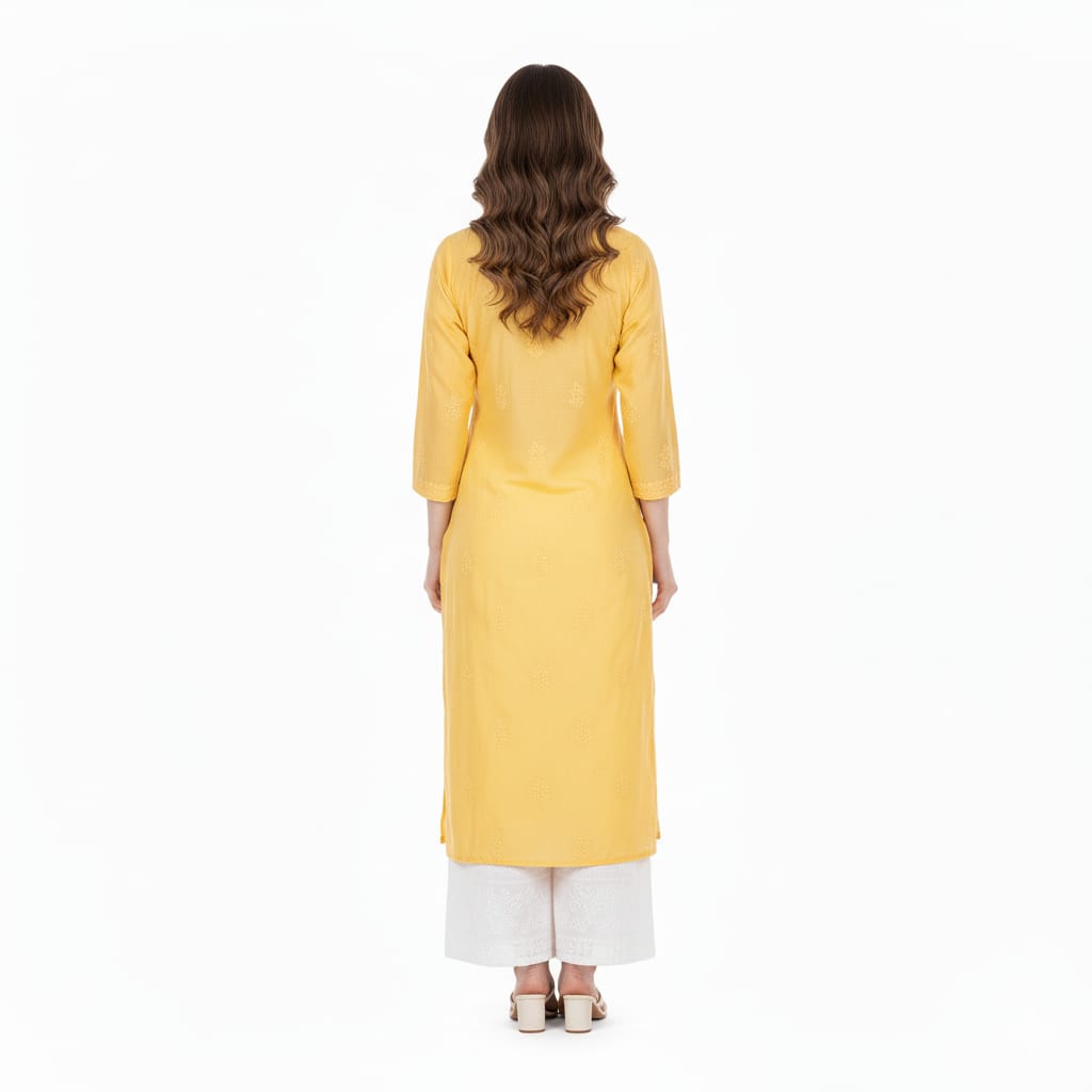 Silakaari Women's Pure Viscose Self Thread Heavy Lucknowi Glance Long Kurti Palazzo Set