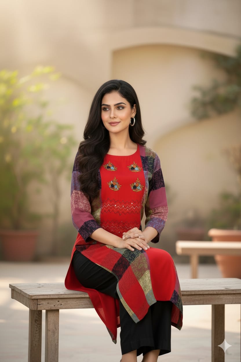 Silakaari Adiva Festive A-line Embroidery Long Kurti