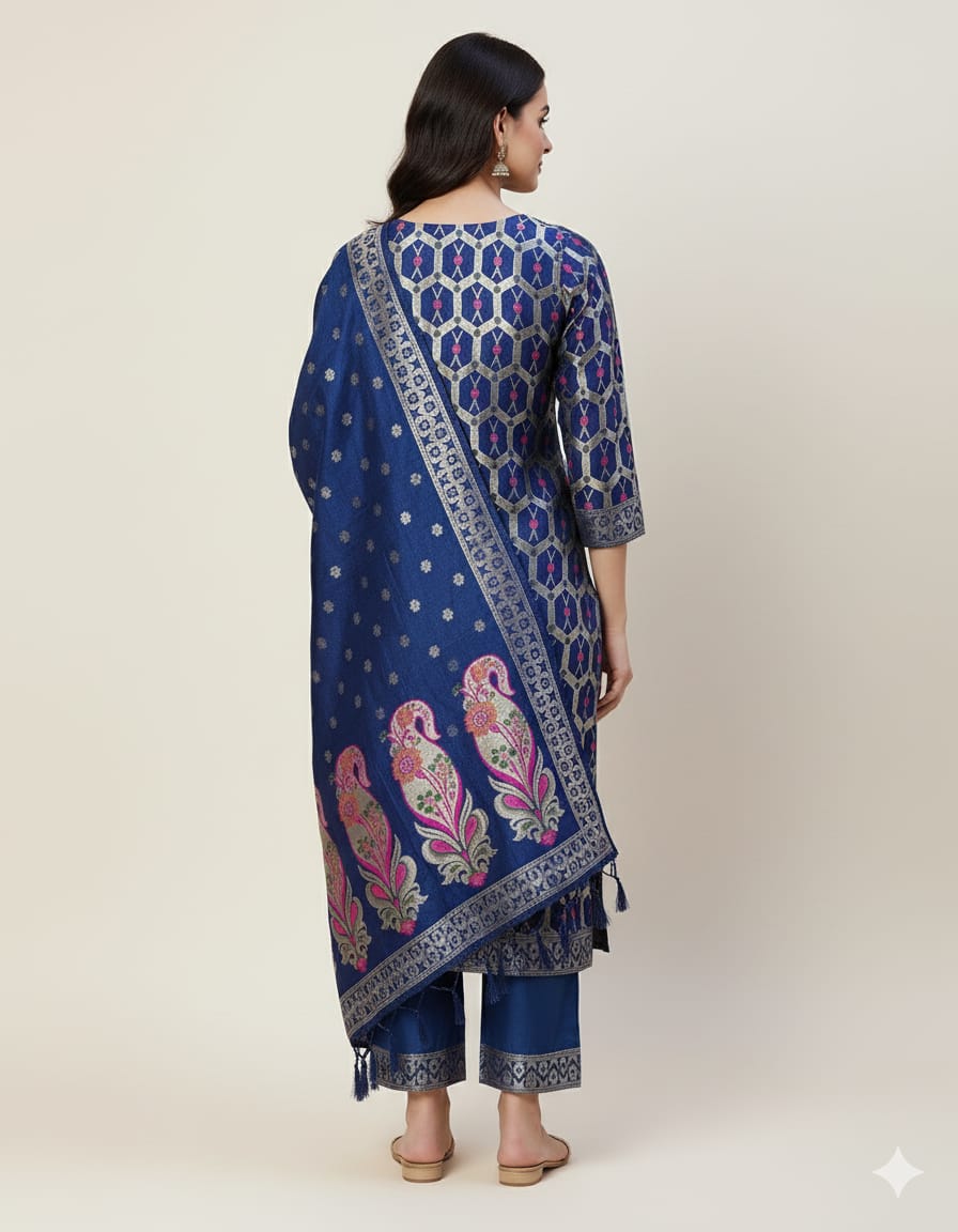 Silakaari Women's Heavy Zari Work Unstitched Dress Material